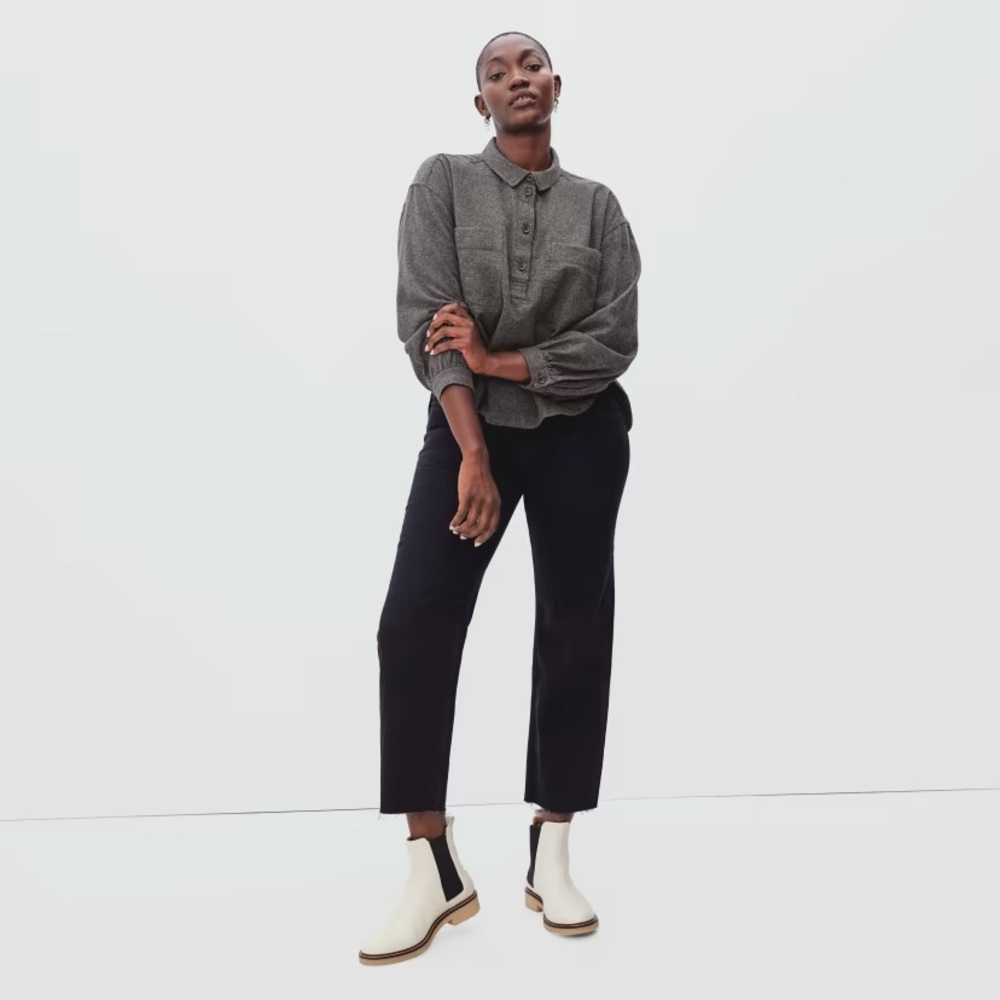 Everlane The Organic Cotton Flannel Popover Dark Gray NWT - Picture 4 of 8